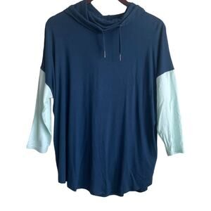 Gaiam Women Yoga Hoodie Top M Blue Color Block Soft Stretch Lounge Activewear